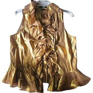 LAUREN Ralph LAUREN ❥ Gold Silk Party Blouse Size 12